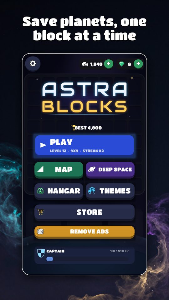 Astra Blocks home screen