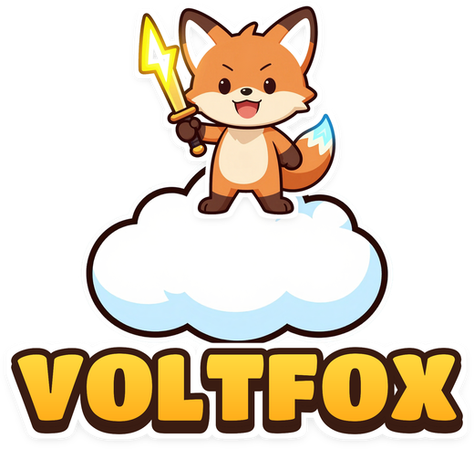 Voltfox: a fox holding a lightning bolt, standing on a cloud